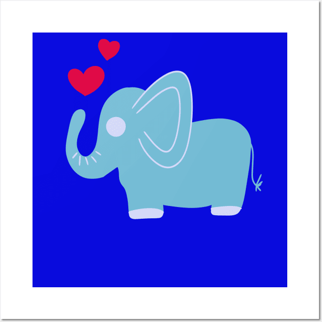Cute little elephant with red hearts Wall Art by Ninadventurous